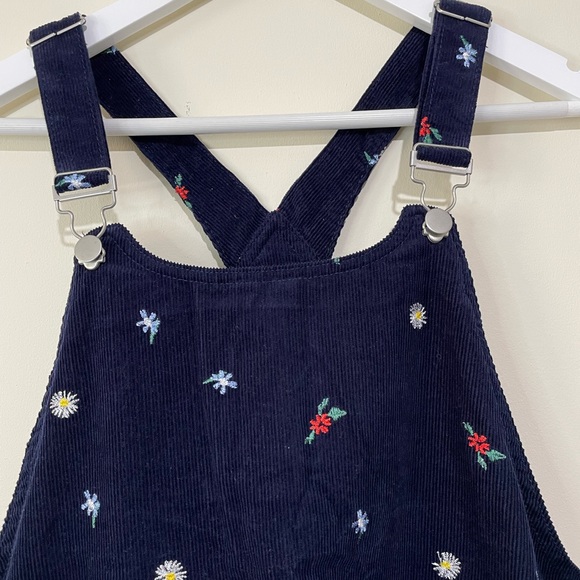 TU Navy Cord Pinafore Dress Embroidered Flowers Size 10 - Picture 2 of 8